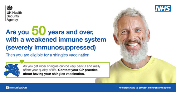 Are you 50 years and over, with a weakened immune system (severely immunosuppressed)? Then you are eligible for a shingles vaccination.